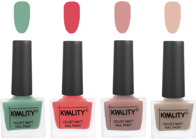 

Kwality Premium Quality Dull Velvet Matte Nail Polish Flat Brush Exclusive Combo (2201201942 ) Mischievous Mint,Baby Pink,Salmon,Light Baby Nude(Pack of 4)