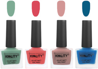 

Kwality Premium Quality Dull Velvet Matte Nail Polish Flat Brush Exclusive Combo (2201201949 ) Mischievous Mint,Baby Pink,Salmon,Peacock Blue(Pack of 4)