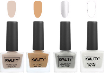 

Kwality Premium Quality Dull Velvet Matte Nail Polish Flat Brush Exclusive Combo (2201202012 ) Light Beige,Beige,Silver,White(Pack of 4)
