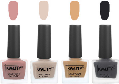 

Kwality Premium Quality Dull Velvet Matte Nail Polish Flat Brush Exclusive Combo (2201202006 ) Salmon,Light Beige,Beige,Dark Grey(Pack of 4)