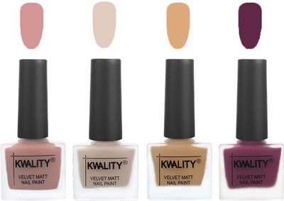 

Kwality Premium Quality Dull Velvet Matte Nail Polish Flat Brush Exclusive Combo (2201201996 ) Salmon,Light Beige,Beige,Purple(Pack of 4)