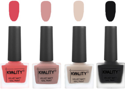

Kwality Premium Quality Dull Velvet Matte Nail Polish Flat Brush Exclusive Combo (2201201962 ) Baby Pink,Salmon,Light Beige,Black(Pack of 4)