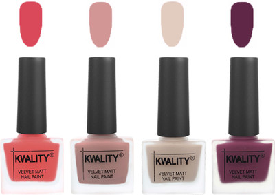 

Kwality Premium Quality Dull Velvet Matte Nail Polish Flat Brush Exclusive Combo (2201201970 ) Baby Pink,Salmon,Light Beige,Purple(Pack of 4)