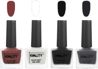 

Kwality Premium Quality Dull Velvet Matte Nail Polish Flat Brush Exclusive Combo (2201202100 ) Dark Tan,White,Black,Dark Grey(Pack of 4)