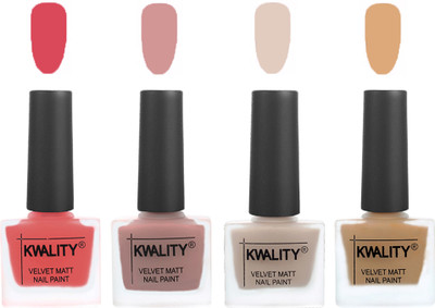 

Kwality Premium Quality Dull Velvet Matte Nail Polish Flat Brush Exclusive Combo (2201201958 ) Baby Pink,Salmon,Light Beige,Beige(Pack of 4)