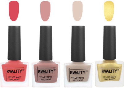 

Kwality Premium Quality Dull Velvet Matte Nail Polish Flat Brush Exclusive Combo (2201201966 ) Baby Pink,Salmon,Light Beige,Golden(Pack of 4)