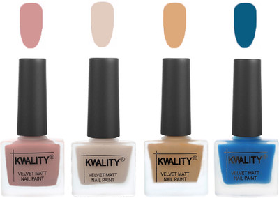 

Kwality Premium Quality Dull Velvet Matte Nail Polish Flat Brush Exclusive Combo (2201202002 ) Salmon,Light Beige,Beige,Peacock Blue(Pack of 4)
