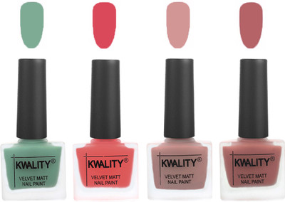 

Kwality Premium Quality Dull Velvet Matte Nail Polish Flat Brush Exclusive Combo (2201201948 ) Mischievous Mint,Baby Pink,Salmon,Dark Nude(Pack of 4)