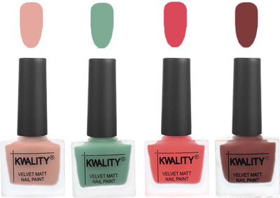 

Kwality Premium Quality Dull Velvet Matte Nail Polish Flat Brush Exclusive Combo (2201201905 ) Salmon Pink,Mischievous Mint,Baby Pink,Dark Tan(Pack of 4)