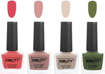 

Kwality Premium Quality Dull Velvet Matte Nail Polish Flat Brush Exclusive Combo (2201201979 ) Baby Pink,Salmon,Light Beige,Olive Green(Pack of 4)
