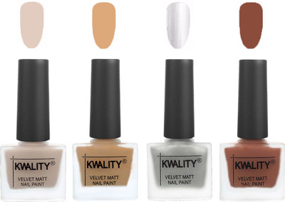 

Kwality Premium Quality Dull Velvet Matte Nail Polish Flat Brush Exclusive Combo (2201202015 ) Light Beige,Beige,Silver,Brown(Pack of 4)