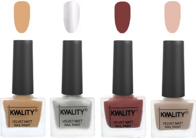 

Kwality Premium Quality Dull Velvet Matte Nail Polish Flat Brush Exclusive Combo (2201202044 ) Beige,Silver,Dark Tan,Light Baby Nude(Pack of 4)