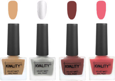 

Kwality Premium Quality Dull Velvet Matte Nail Polish Flat Brush Exclusive Combo (2201202049 ) Beige,Silver,Dark Tan,Nude Pink(Pack of 4)
