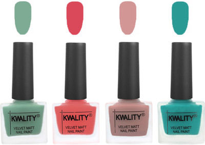 

Kwality Premium Quality Dull Velvet Matte Nail Polish Flat Brush Exclusive Combo (2201201945 ) Mischievous Mint,Baby Pink,Salmon,Sea Green(Pack of 4)
