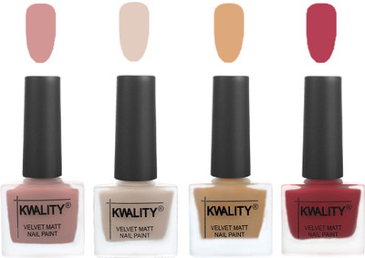 

Kwality Premium Quality Dull Velvet Matte Nail Polish Flat Brush Exclusive Combo (2201202010 ) Salmon,Light Beige,Beige,Rani Pink(Pack of 4)
