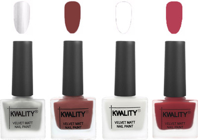 

Kwality Premium Quality Dull Velvet Matte Nail Polish Flat Brush Exclusive Combo (2201202082 ) Silver,Dark Tan,White,Rani Pink(Pack of 4)