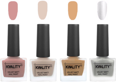 

Kwality Premium Quality Dull Velvet Matte Nail Polish Flat Brush Exclusive Combo (2201201985 ) Salmon,Light Beige,Beige,Silver(Pack of 4)