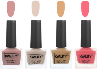 

Kwality Premium Quality Dull Velvet Matte Nail Polish Flat Brush Exclusive Combo (2201201997 ) Salmon,Light Beige,Beige,Frozen Pink(Pack of 4)