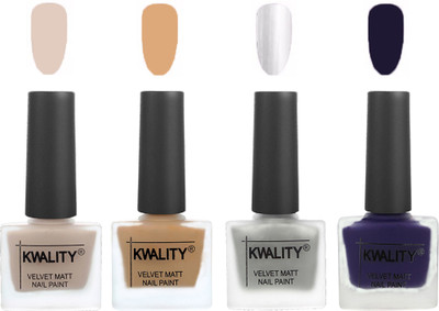 

Kwality Premium Quality Dull Velvet Matte Nail Polish Flat Brush Exclusive Combo (2201202024 ) Light Beige,Beige,Silver,Royal Blue(Pack of 4)