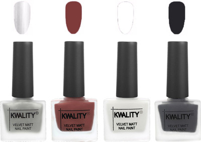 

Kwality Premium Quality Dull Velvet Matte Nail Polish Flat Brush Exclusive Combo (2201202078 ) Silver,Dark Tan,White,Dark Grey(Pack of 4)