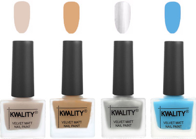 

Kwality Premium Quality Dull Velvet Matte Nail Polish Flat Brush Exclusive Combo (2201202028 ) Light Beige,Beige,Silver,Light Blue(Pack of 4)