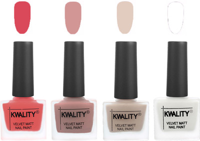 

Kwality Premium Quality Dull Velvet Matte Nail Polish Flat Brush Exclusive Combo (2201201961 ) Baby Pink,Salmon,Light Beige,White(Pack of 4)
