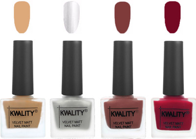 

Kwality Premium Quality Dull Velvet Matte Nail Polish Flat Brush Exclusive Combo (2201202053 ) Beige,Silver,Dark Tan,Berry(Pack of 4)