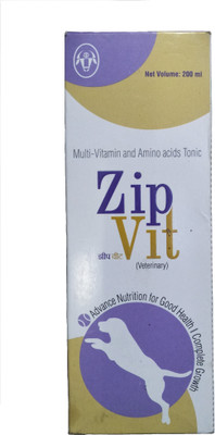

intas ZIP VIT Multi- vitamin and amino acids Tonic 200 ML , advance nutrition for good health complete growth for vitamin , calcium , energy , minerals , nutrition Pet Health Supplements(200 ml)
