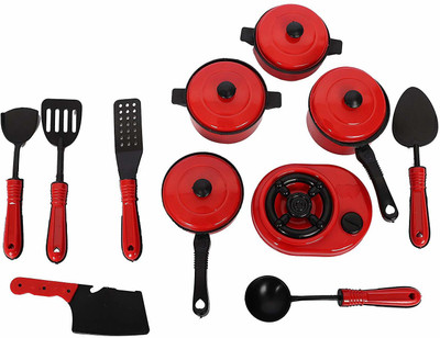 

PUJAARA Pretend Play Kitchen Cooking PlaySet for Kids (Pack of 15) Kitchen Ware Set for Girls/Kids Cooking Set - Birthday Gifts for Baby Girls (red & Black)