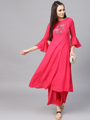 BITTERLIME Self Design Kurta, Palazzo & Dupatta Set