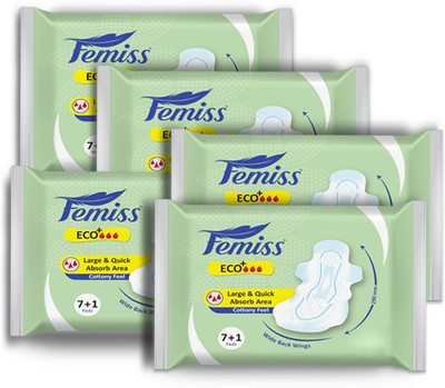 

Femiss Dry Feel Over Night Sanitary Pad - ECO+ Extra Large,Combo pack Of 5 (Each -8 Pads Total -40 pads) Sanitary Pad(Pack of 5)