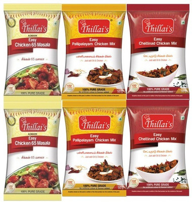 

Thillai's Chicken masala 300g(Easy chettinad chicken masala, Easy Pallipalayam chicken mix, Easy chicken 65 mix)Easy 3 steps(6 x 50 g)