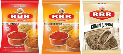 

RBR Premium Spices- Chilli Powder (Mirchi), Turmeric Powder (Haldi), Cumin Seeds (Jeera), 1kg Each, (3kg)(3 x 1000 g)