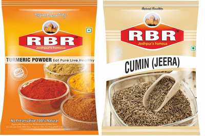 

RBR Premium Spices-Turmeric Powder (Haldi), Cumin Seeds (Jeera), 1kg Each, (1kg*2=2kg)(2 x 1000 g)