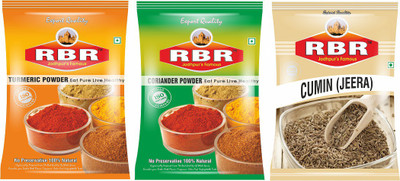 

RBR Premium Spices- Turmeric Powder (Haldi), Coriander Powder (Dhaniya), Cumin Seeds (Jeera), 1kg Each, (3kg)(3 x 1000 g)