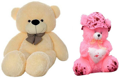 

Samayra Toys Combo Offer Cream of Two Teddy bear 3 Feet & Pink Teddy Bear with Cap i love you heart 40 cm - 90 cm(Cream, Pink)