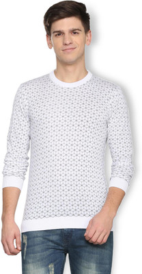 VAN HEUSEN Printed Round Neck Casual Men White Sweater