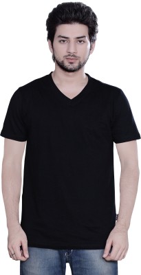zebu Solid Men V Neck Black T-Shirt