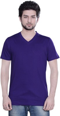 zebu Solid Men V Neck Purple T-Shirt