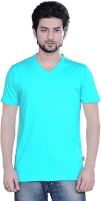 zebu Solid Men V Neck Blue T-Shirt