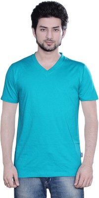 zebu Solid Men V Neck Blue T-Shirt