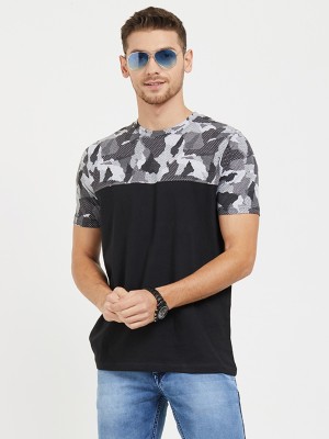 LEWEL Printed Men Round Neck Black T-Shirt