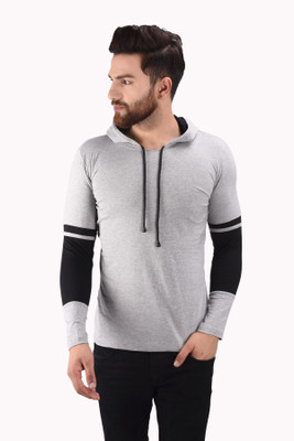 Kay Dee Creations Colorblock Men Hooded Neck Grey T-Shirt