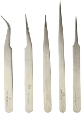 

Inditrust Set of 5 Non-Magnetic Tweezers - Stainless Steel for mobile, gadget repairing, personal care