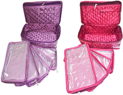 

Aavni Combo Of Red & Purple Necklace 5 Slot Pouches Bag jewellery case Vanity Box(Purple,Red)