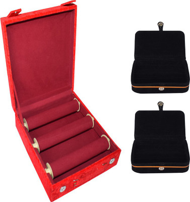 Aavni Plain 3 Rod Bangle Box & 2 Ring Box Jewellery Box Vanity Box(Maroon, Black)