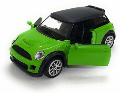 

KTRS Mini Cooper Die-Cast Metal Car Toy with Openable Doors and Pull Back Action | White Color(Green)
