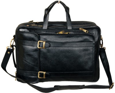 RICHSIGN 16 Inch Leather Bag For Men Messenger Bag(Black, 24 L)