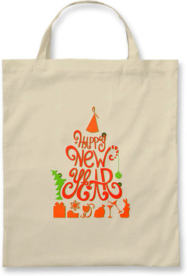 

Rawpockets Rawbags ' Happy New Year-Decoration ' - Natural Colour Tote Bag (Nursery/Play School) Multipurpose Bag(Beige, 5 L)