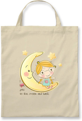 

Rawpockets Rawbags'I love u to the moon and back'- Natural Colour tote bag (Nursery/Play School) Multipurpose Bag(Beige, 5 L)